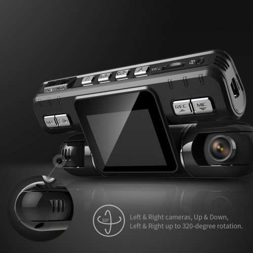 Pruveeo MX2 Dash Cam Front and Rear Dual Camera for Cars, 240 Degree Wide Angle Driving Recorder DVR