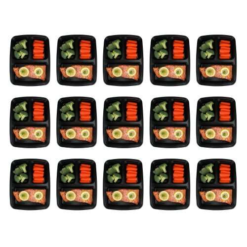 Meal Prep Containers 15 Pack x3 Compartment with Lids, Food Containers, | BPA Free
