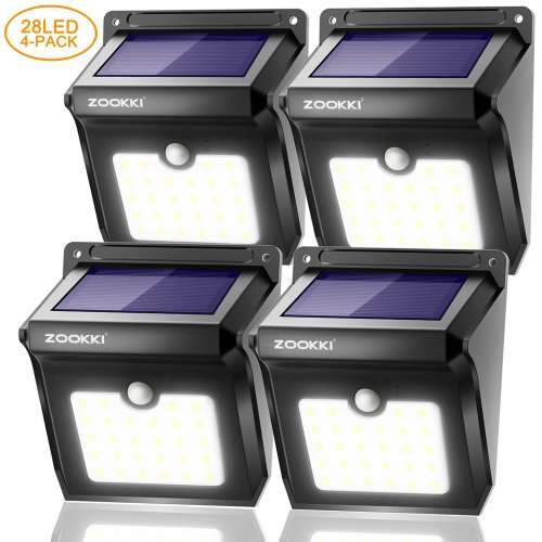 ZOOKKI Solar Lights Outdoor 28 LED, Super Bright Motion Sensor Wall Lights Outside Solar Powered