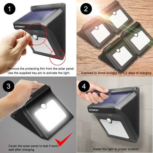ZOOKKI Solar Lights Outdoor 28 LED, Super Bright Motion Sensor Wall Lights Outside Solar Powered