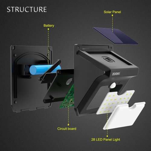 ZOOKKI Solar Lights Outdoor 28 LED, Super Bright Motion Sensor Wall Lights Outside Solar Powered