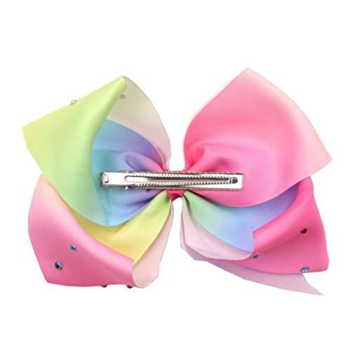 4Pcs 18cm Big Bow with Alligator Clips Sparkly Glitter Rainbow Bow Hair Clips for Girls