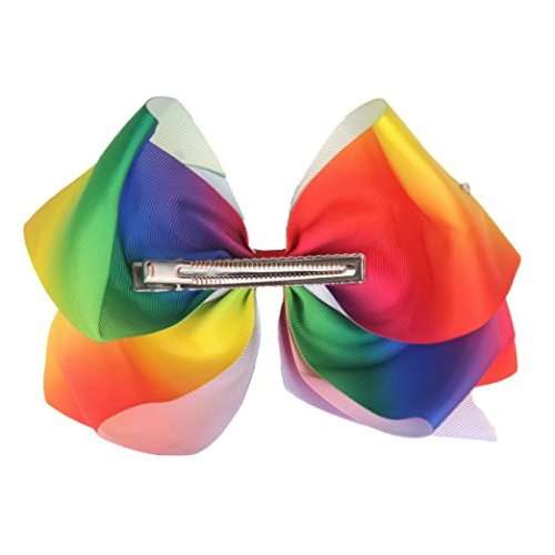 4Pcs 18cm Big Bow with Alligator Clips Sparkly Glitter Rainbow Bow Hair Clips for Girls