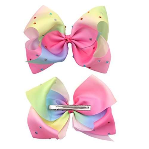 4Pcs 18cm Big Bow with Alligator Clips Sparkly Glitter Rainbow Bow Hair Clips for Girls