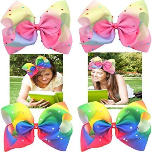 4Pcs 18cm Big Bow with Alligator Clips Sparkly Glitter Rainbow Bow Hair Clips for Girls