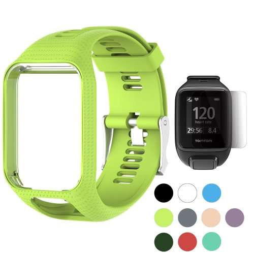 TomTom watch strap band Runner 2 3/Spark/Spark 3/Golfer 2/Adventurer + Screen Protectors GREEN