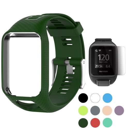 Watch Strap TomTom Runner 2 3/Spark/Spark 3/Golfer 2/Adventurer + Screen Protectors OLIVE
