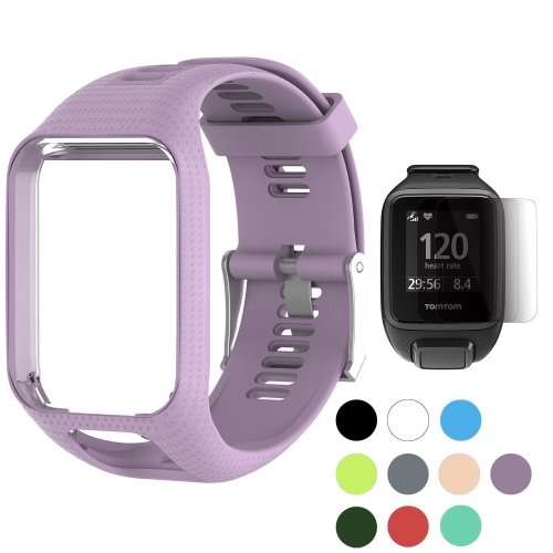 Watch Strap TomTom Runner 2 3/Spark/Spark 3/Golfer 2/Adventurer + 3 Screen Protectors (PURPLE)