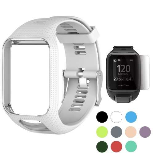 Watch Strap TomTom Runner 2 3/Spark/Spark 3/Golfer 2/Adventurer + Screen Protectors (WHITE)