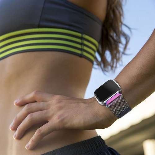LARGE Strap Band for Fitbit Versa, Milanese Loop Stainless Steel Replacement Bracelet - COLOURFUL