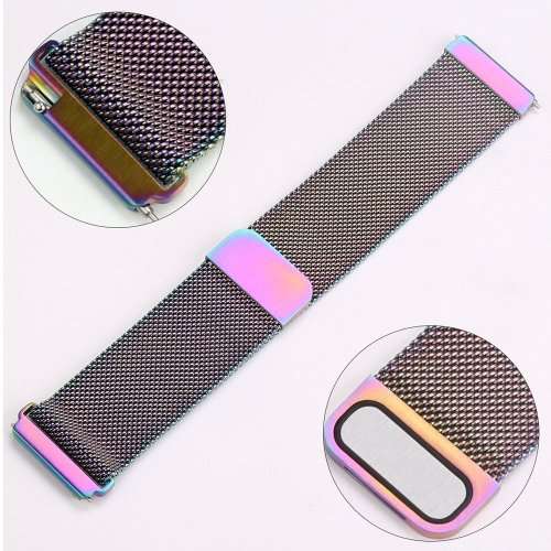 LARGE Strap Band for Fitbit Versa, Milanese Loop Stainless Steel Replacement Bracelet - COLOURFUL