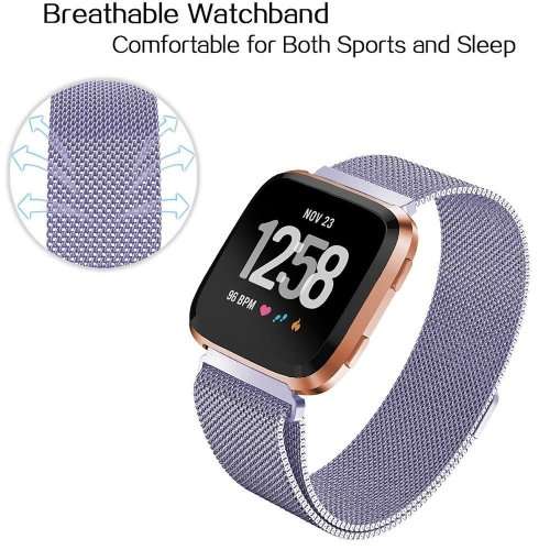 LARGE Strap Band for Fitbit Versa, Milanese Loop Stainless Steel Replacement Bracelet - LAVENDER