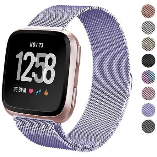LARGE Strap Band for Fitbit Versa, Milanese Loop Stainless Steel Replacement Bracelet - LAVENDER