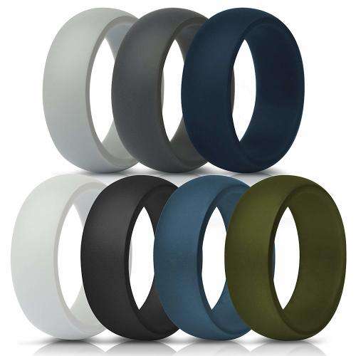 ThunderFit Silicone Wedding Band Rings Non-toxic, hypoallergenic (7 Pack) Size 8.5 - 9 (18.9mm)