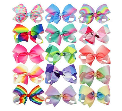 15 Pcs 15cm Grosgrain Ribbon Toddlers Baby Girls Hair Bows Rainbow Bow Hair Accessories Alligator