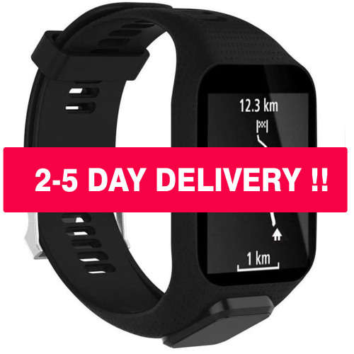Watch Strap TomTom Runner 2 3/Spark/Spark 3/Golfer 2/Adventurer + Screen Protectors - BLACK