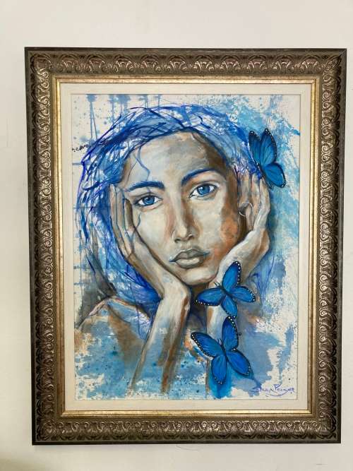 Stella Pelser - butterfly framed appr 90x70cm
