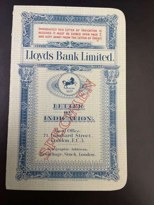 Lloyds Bank Limited letter and indications Specimen