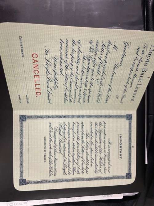Lloyds Bank Limited letter and indications Specimen