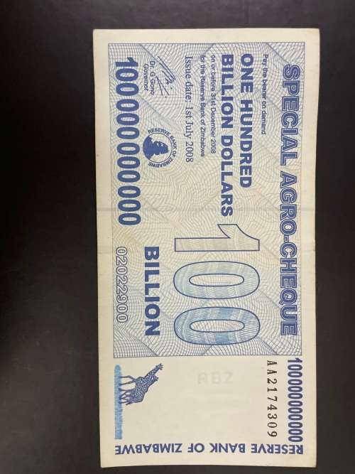 Zimbabwe agro-cheque $100 billion dollars decent condition