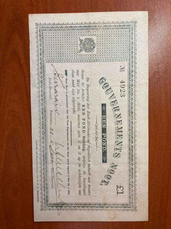 Zar Noot- Een pond issued in Pretoria 28-5-1900