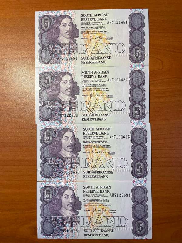 De Kock  third issue R5 * 4 consecutive notes and uncirculated