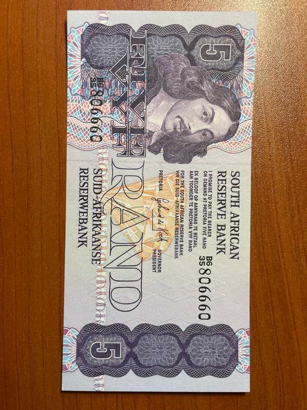 De Kock R5 third issue Uncirculated note