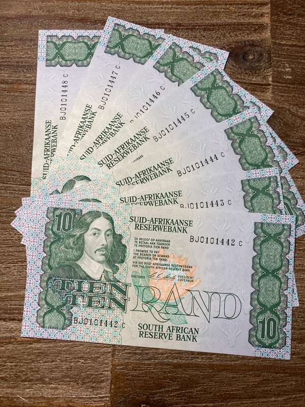 Stals R10 1990 first issue consecutive 7 notes one price