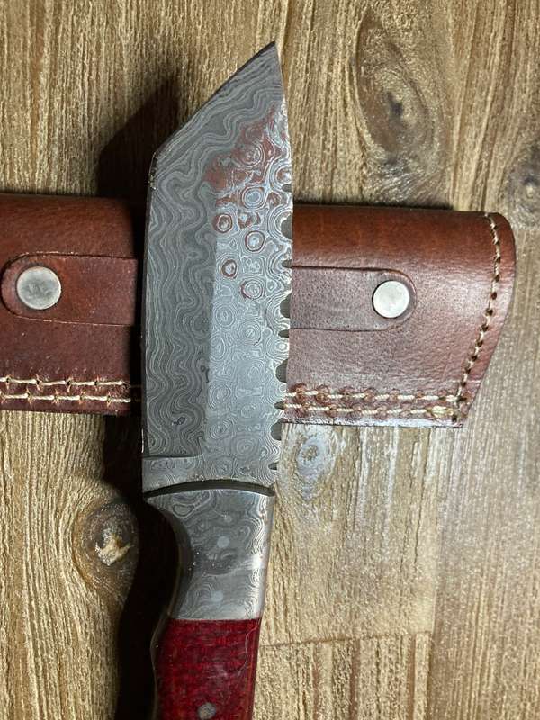 New Damascus hunting knife with leather sheath
