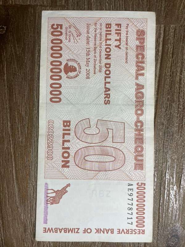 Zimbabwe  ***  50 Billion  ***  2008 special Agro Cheque  ***  Very collectable