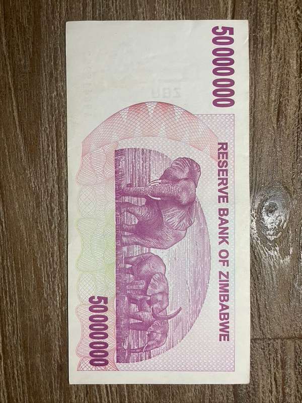 Zimbabwe  ***  $50 million  ***  2008 Bearer Cheque  ***  some marks but all intact