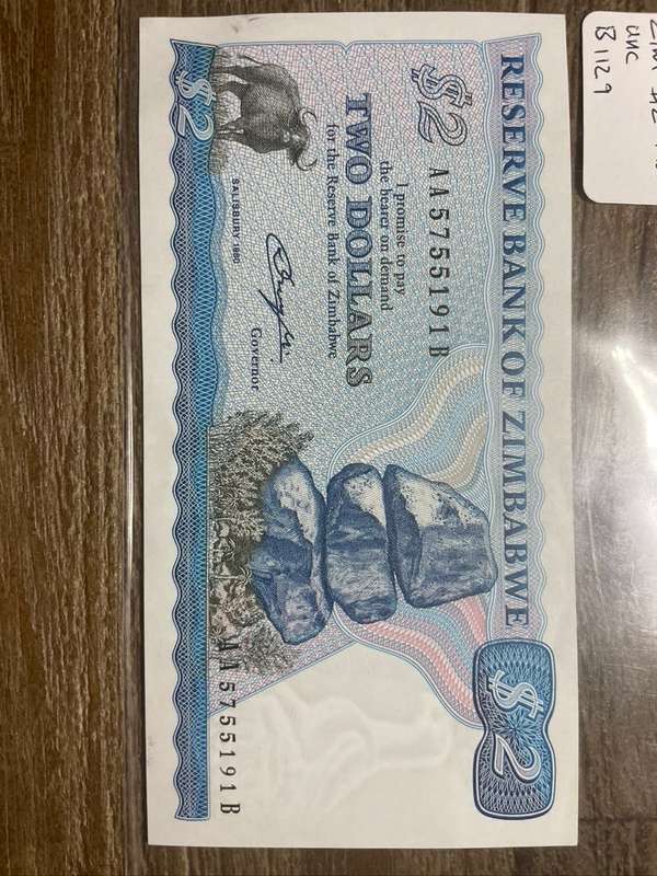Zimbabwe*** $2 ***issued in Salisbury in 1980***AA prefix Just short of unc, see small imperfections