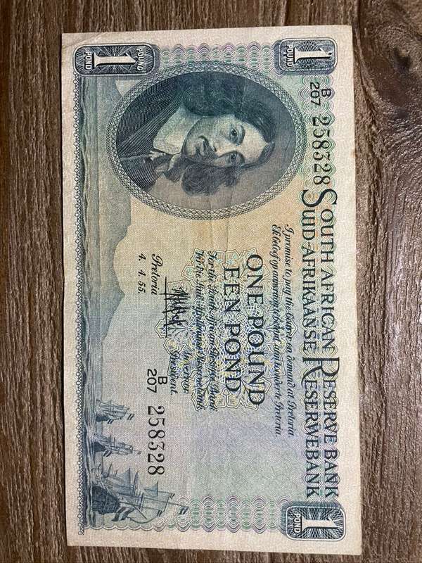 MH de Kock  ***  een Pond  ***  1955 Third issue  ***  Bad fold bottom left