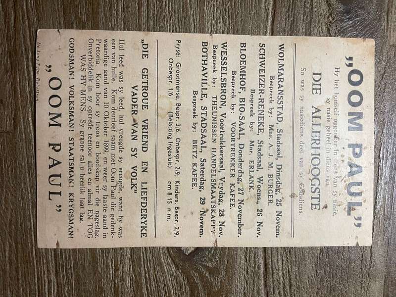Oom Paul advert/notice/rally  ***    ***  please see pictures  ***  highly collectable