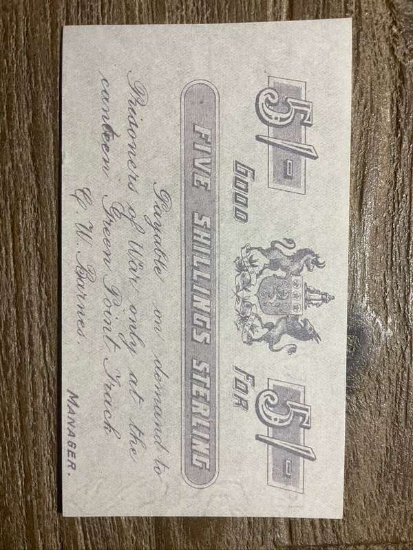 Green Point Track tokens - Boer Prisoner Money  ***  2 Shilling  ***  one side print  ***