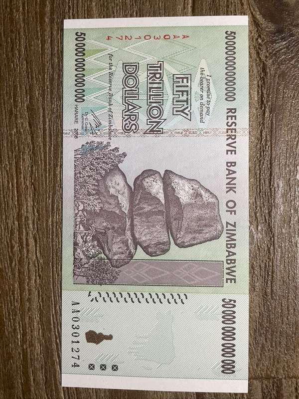 Zimbabwe  ***  $50 TRILLION  ***  2008 issue   ***  very elusive and think it is a good investment