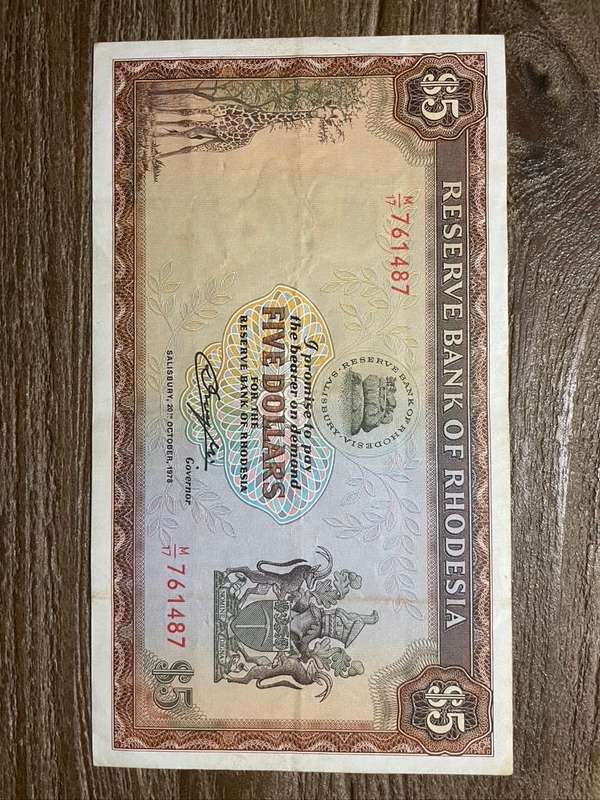 Rhodesia  ***  $5  ***  issued 1978  ***  Good note
