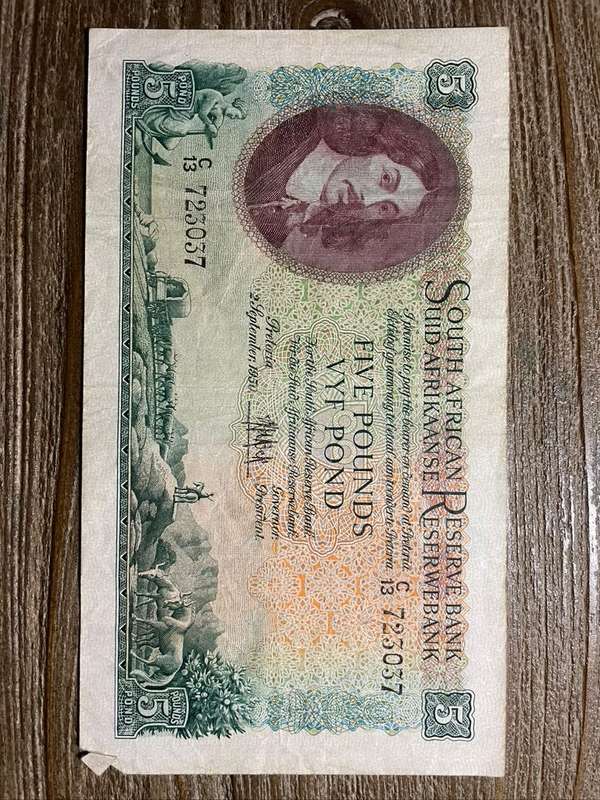 MH de Kock  *  5 pounds  *  second issue 1950  *  pity about the damage on RH bottom