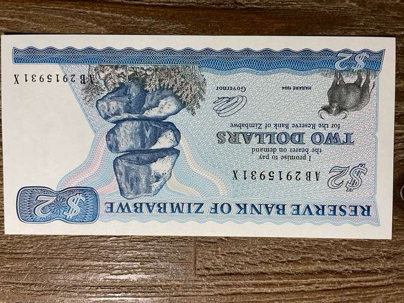 Zimbabwe   *  $2  *  1994 type b watermark  *  unc
