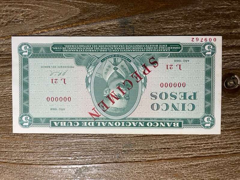 Cuba  *  5 peso   *  SPECIMEN note  *  issued 1968
