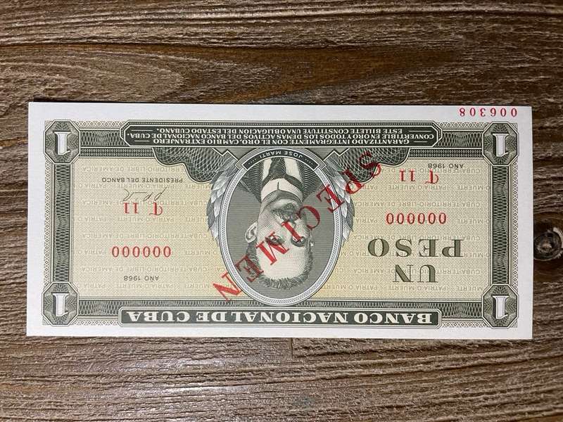 Cuba  *  1 peso   *  SPECIMEN note  *  issued 1968