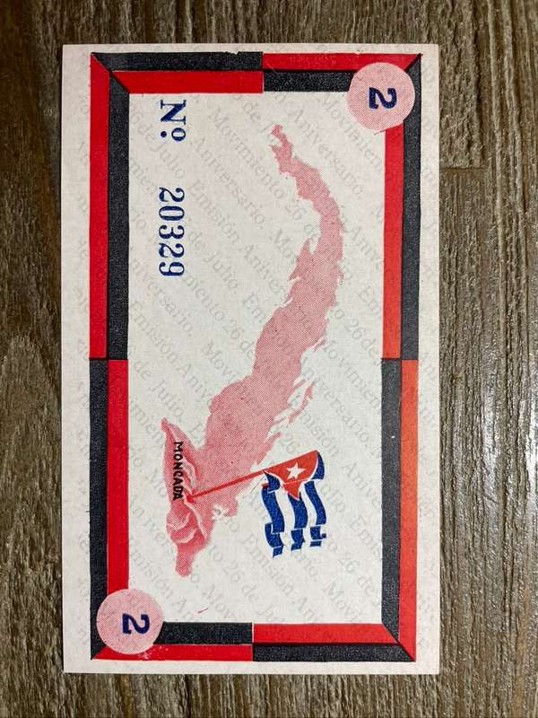 Cuba revolution  *  2?  *  movement 26 de Julio 1958  *  seldom offered donation note