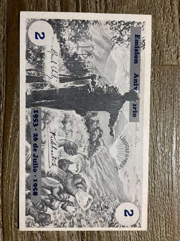 Cuba revolution  *  2?  *  movement 26 de Julio 1958  *  seldom offered donation note