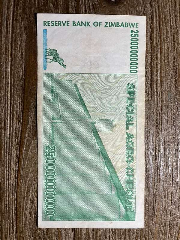 Zimbabwe  *  25 billion    *  2008 bearer cheque  *  please refer to picture for grade