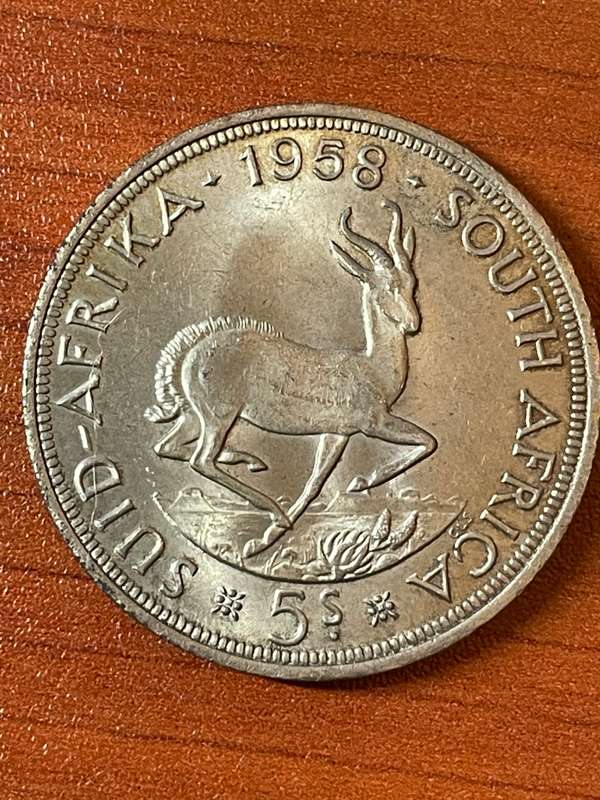1958 *** 5 Shilling *** Au to unc , clear fields and attractive