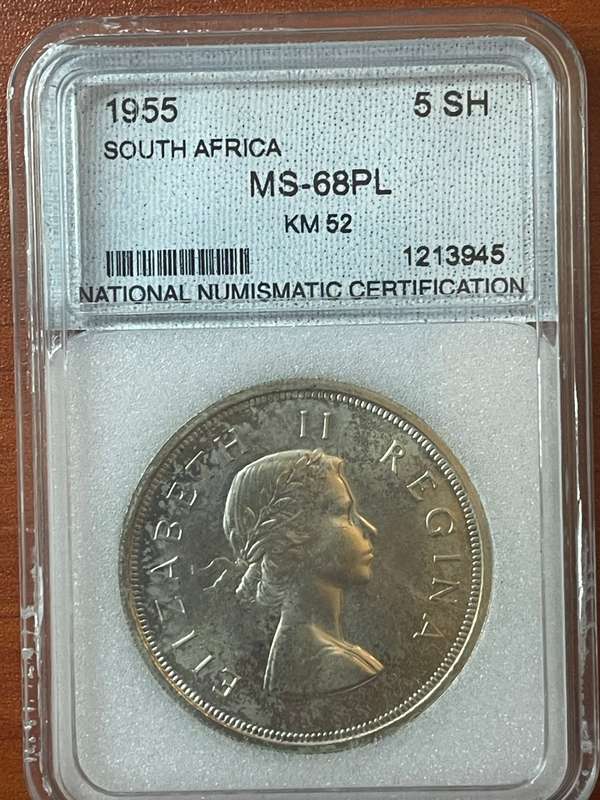 1955  *  5 shilling TOP CROWN  *  MS68-pl -  Looks like a proof or SS from an angle, beautiful coin