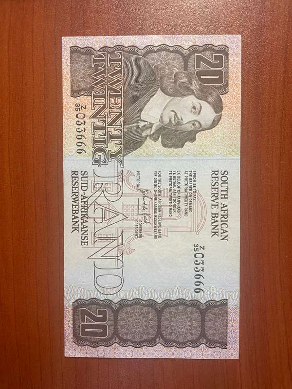 GHC de Kock *** R20 Replacement note *** 1981 first issue *** Absolute crisp note number Z 35 033666