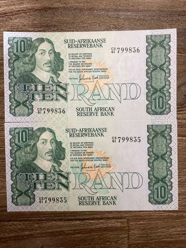 GHC de Kock *** R10 *** 1981 first issue *** 2 great consecutive notes, scarce