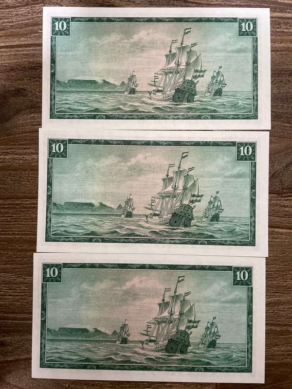 De Jongh *** R10 *** 1975 third issue *** 3 amazing consecutive notes