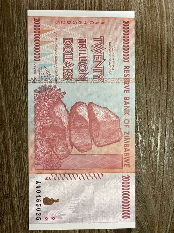 Zimbabwe *** 2008 **** 20 trillion dollars *** elusive notes, going up in price